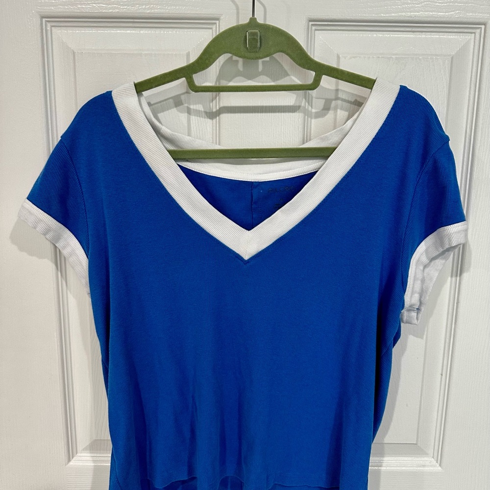 Pilcro V-Neck Women's Polo Top from Anthropologie - Blue and White
